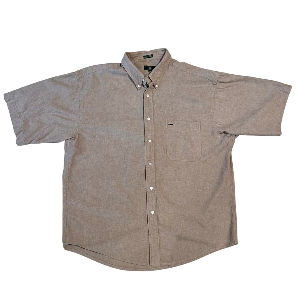 Club Room 100% Cotton Mens Brown Short Sleeve Oxford Button Down Shirt Size XL
